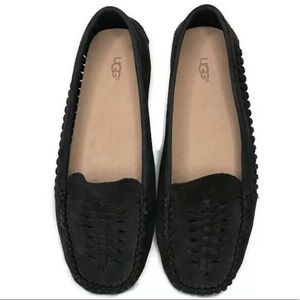 UGG Black Suede Woven Moccasin Driving Shoes 7